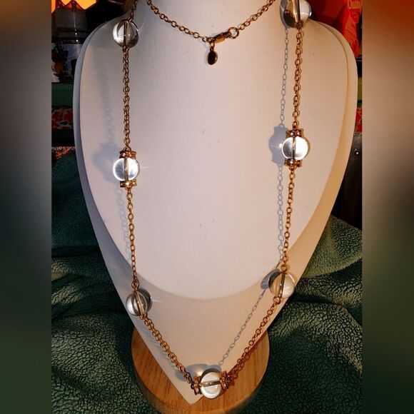 VTG J CREW GOLD TONE CLEAR GLASS BEADS & RHINESTONES 32" NECKLACE EXCELLENT COND - Picture 1 of 13